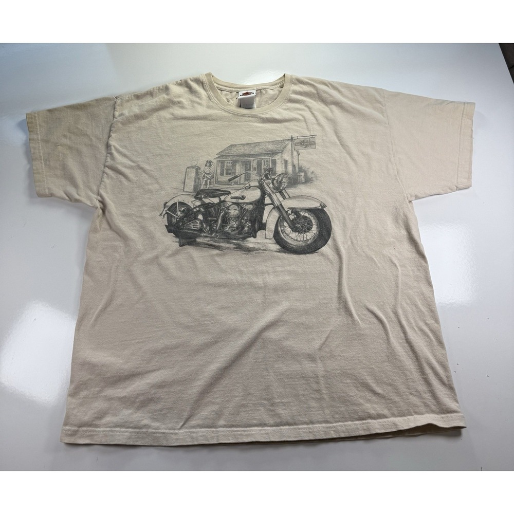 Vintage Harley Davidson Chicago Tshirt USA 2XL Beige double sided motorcycle tee